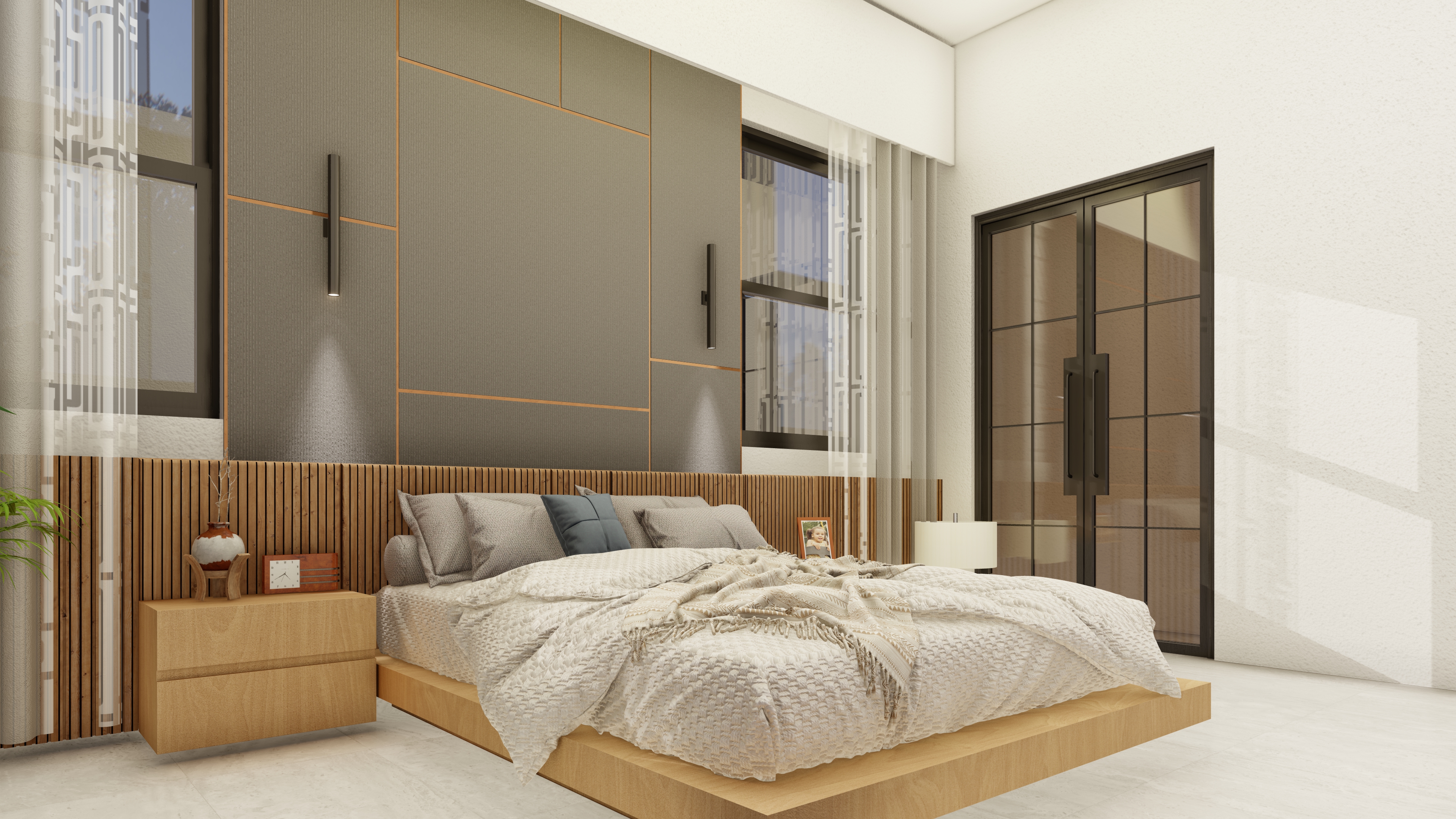 Second bedroom with floor-to-ceiling windows